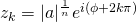 z_k=|a|^{\frac{1}{n}}e^{i(\phi+2k\pi)}