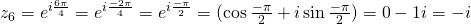 z_6=e^{i\frac{6\pi}{4}}=e^{i\frac{-2\pi}{4}}=e^{i\frac{-\pi}{2}}=(\cos \frac{-\pi}{2}+ i \sin \frac{-\pi}{2})=0-1i=-i