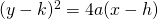 (y-k)^{2}=4a(x-h)