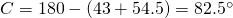 C=180-(43+54.5)=82.5^{\circ}