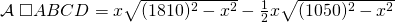 \mathcal{A}\;\square ABCD=x\sqrt{(1810)^{2}-x^{2}}-\frac{1}{2}x \sqrt{(1050)^{2}-x^{2}}