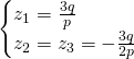 \begin{cases}z_{1}=\frac{3q}{p}\\z_{2}=z_{3}=-\frac{3q}{2p} \end{cases}