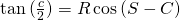 \tan {(\frac{c}{2})}=R\cos{(S-C)}