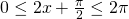 0 \leq 2x+\frac{\pi}{2} \leq 2\pi