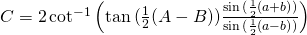 C=2\cot^{-1} {\left(\tan {(\frac{1}{2}(A-B))}\frac{\sin {(\frac{1}{2}(a+b)})}{\sin {(\frac{1}{2}(a-b)})}  \right)}