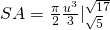 SA=\frac{\pi}{2} \frac{u^{3}}{3} |_{\sqrt{5}}^{\sqrt{17}}