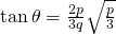 \tan \theta=\frac{2p}{3q}\sqrt{\frac{p}{3}}