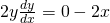 2y \frac{dy}{dx}=0-2x