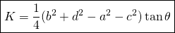 \boxed{K=\frac{1}{4}(b^{2}+d^{2}-a^{2}-c^{2}) \tan \theta}