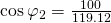 \cos {\varphi_{2}}=\frac{100}{119.12}